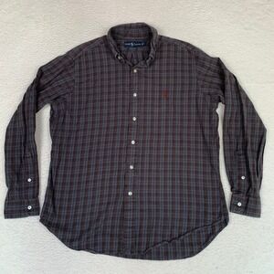 VTG Ralph Lauren Classic Fit Plaid Button Down Shirt Mens L 100% Cotton Burgundy